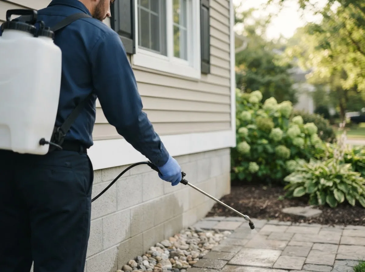 Pest control technician inspecting a home in Galesburg, MI